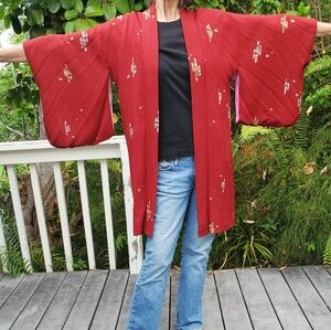Burgundy Red Handmade Haori Jacket